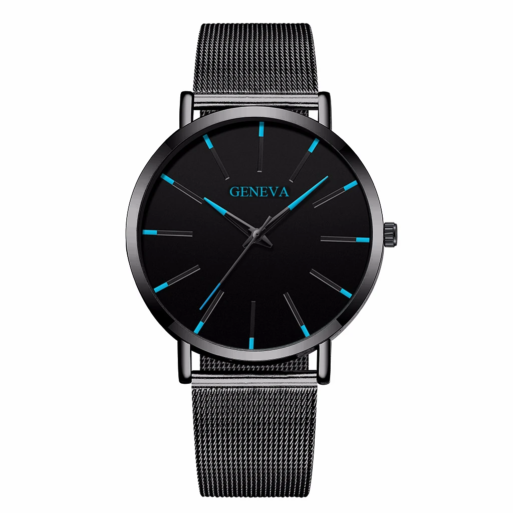 

Hot Fashion Men Black Stainless Steel Mesh Belt GENEVA Watch Luxury Men Sport Watch Quartz Clock Relogio Masculino