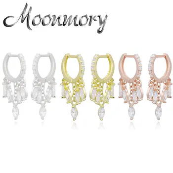 

Moonmory 925 Sterling Silver Zircon Tassel Drop Earring For Women New Crystal Chain Hanging Dangle Bridal Round Earrings Jewelry