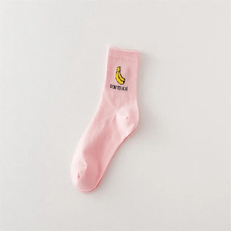 1 предмет, новинка, милые женские носки с рисунками героев мультфильмов, фрукты, вышивка, персик, клубника, банан, узор в Корейском стиле, Harajuku, забавные высокие длинные хлопковые носки - Цвет: pink socks