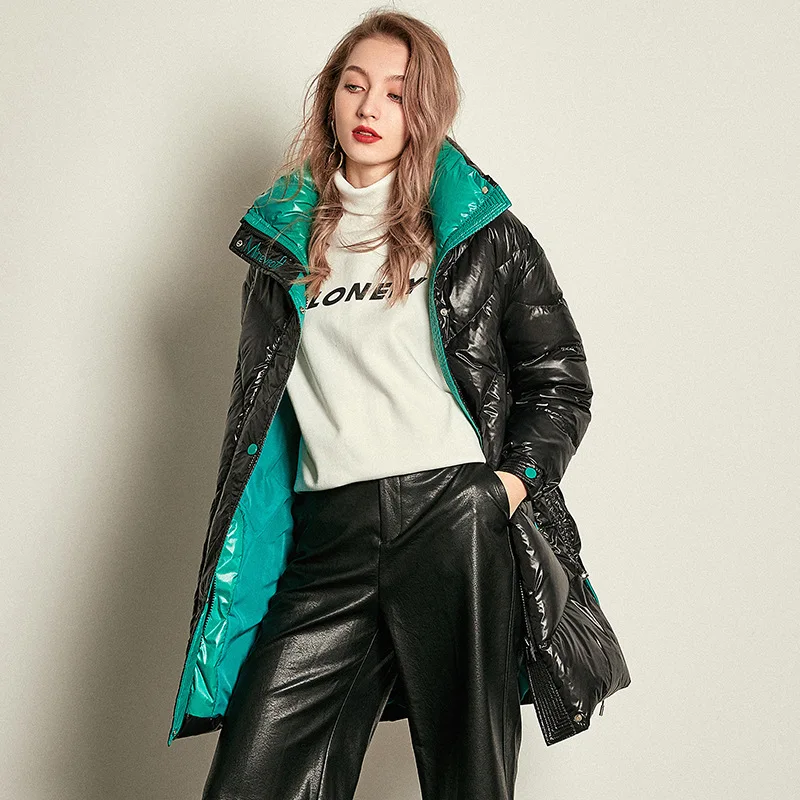 Black green Пуховая куртка Женская белый пуховик на утином пуху, из кусков - Цвет: Black green