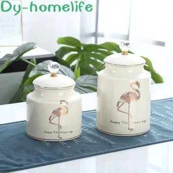 

14 * 26CM European Flamingo Cylindrical Diamond Cap Storage Tank Set Home Decoration Storage Decoration Multifunctional Vase