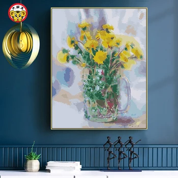 

DIY digital oil painting handmade oil painting coloring decorative painting beautiful flowers daisy retro