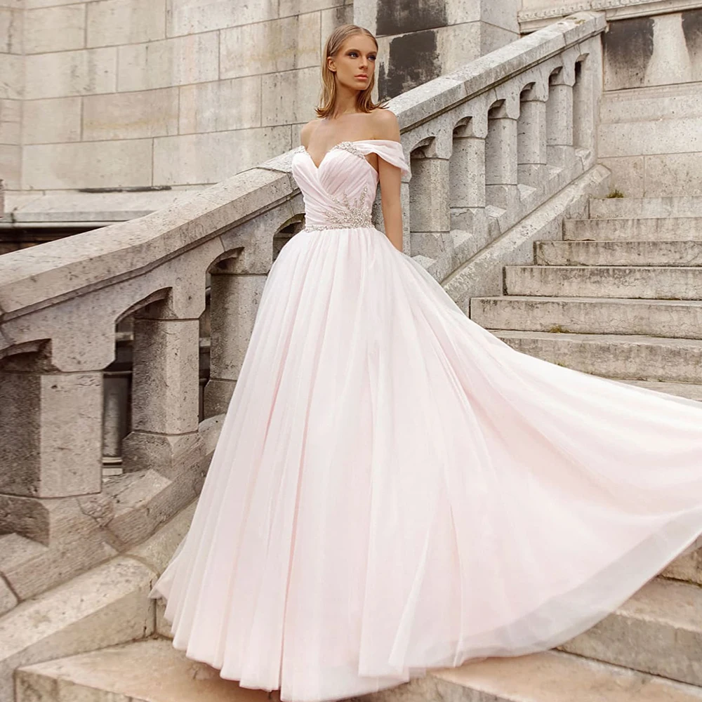 Сделанные на заказ свадебные платья трапециевидной формы Vestiti Da Sposa возлюбленной шеи молнии Плиссированные бисером Кристалл Свадебные платья Casamento