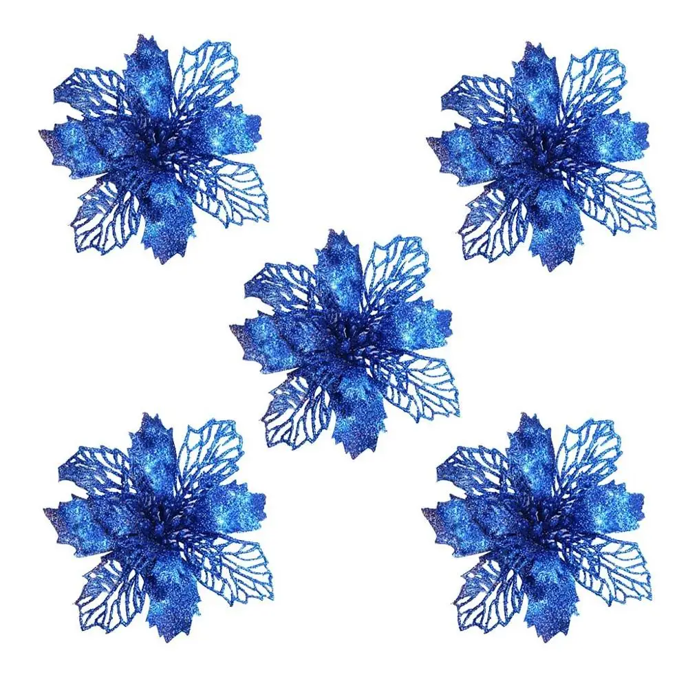 Flower Xmas 5 шт. блестящие Искусственные Рождественские цветы с рождественской елкой украшения Рождественские вечерние поставки поддельные бутоны@ 5 - Цвет: Flower Xmas