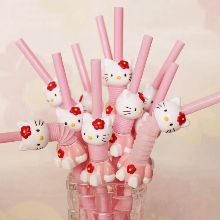 Супер милый hello kitty выдвижной изогнутый мультфильм соломинка розовый KT напиток соломинка для коктейлей оптовая продажа