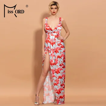 

Missord 2020 Women Sexy Deep-V Sleeveless print high split maxi dress FT20256