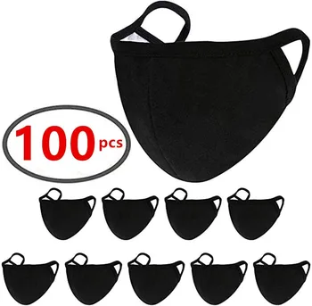 

100pcs Black Cotton Face Shields Faces-masca Bandanas Balaclavas For Dust Wind Sports Mouth-muffle For Men Women Fashion Unisex