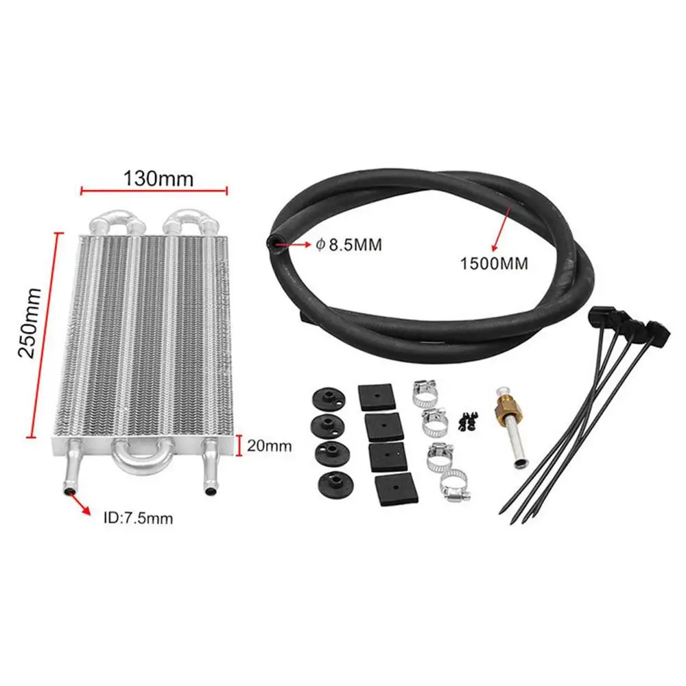 

4/6/8 Row Transmission Oil Cooler & Mounting Kit Radiator Remote Aluminum Alloy Oil Cooler + Hose/Mounting Set