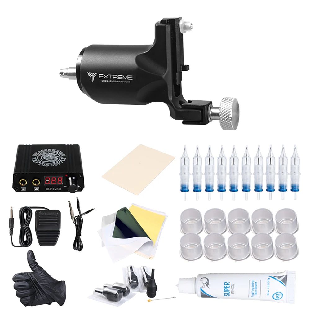Agulhas de Alimentação Kit de Tatuagem Profissional Dragonhawk Extrema Tatuagem Máquina Rotativa Lcd Conjunto Suprimentos 1 Profissional dragonhawk extrema tatuagem máquina rotativa kit