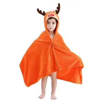 

Cute Elk Horn Coral Fleece Soft Windproof Hooded Cloak Poncho Kids Bath Towel Bathrobe