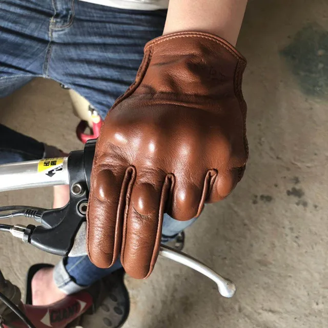 Мужские мотоциклетные Urban NeoRetro винтажные перфорированные кожаные защитные перчатки с сенсорным экраном - Цвет: Coffee