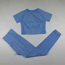 Бесшовный спортивный костюм из двух предметов Vital, женская одежда для тренировок в тренажерном зале, короткий топ для фитнеса с коротким рукавом, бесшовные леггинсы с высокой талией, комплект для йоги Бесшовный спортивный костюм из двух предметов Vital, женская одежда для тренировок в тренажерном зале, короткий топ для фитнеса с коротким рукавом, бесшовные леггинсы с высокой талией, комплект для йоги