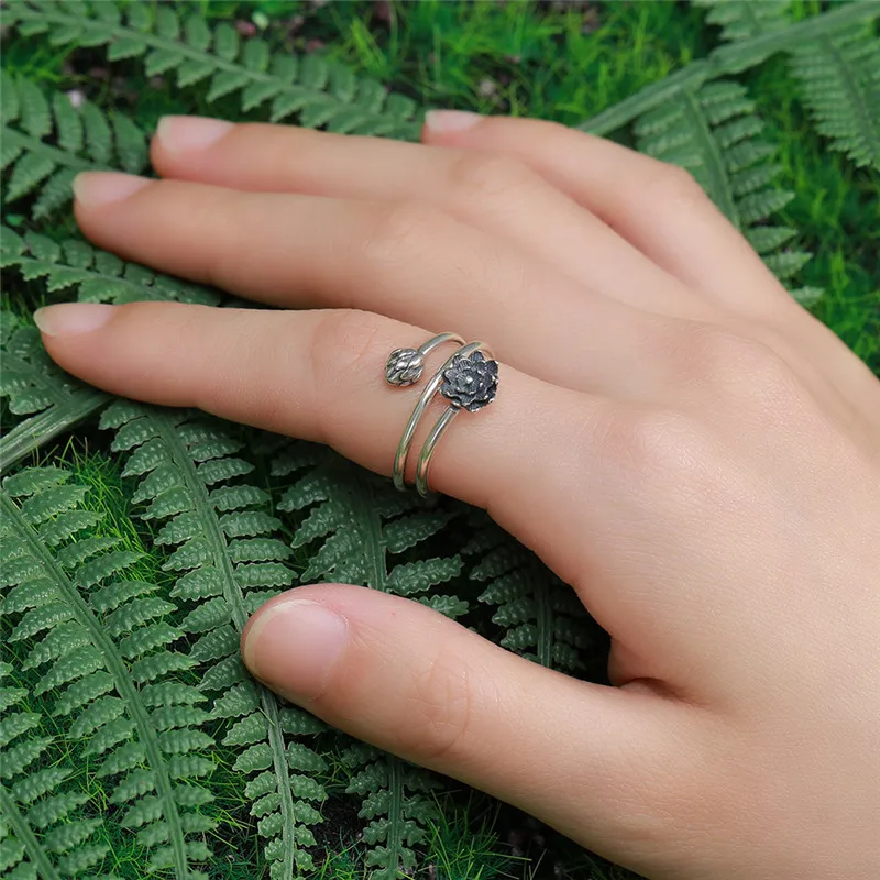 V. YA 925 стерлингового серебра Vintager кольца обмотки формы цветок лотоса Открытые Кольца для женщин леди стерлингового серебра-ювелирные изделия