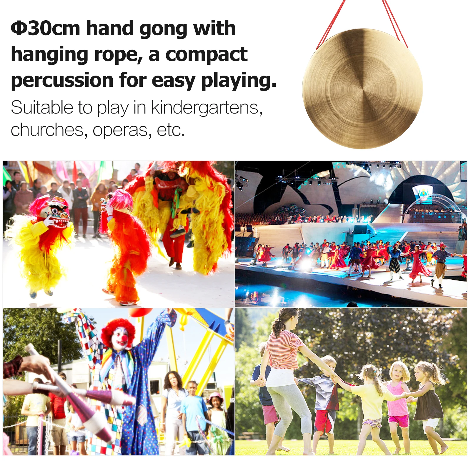 Tibetan Cymbals 22 / 30 cm Hand Gong Cymbals Brass Copper Gong Chapel Opera Percussion Instrument with Round Play Hammer