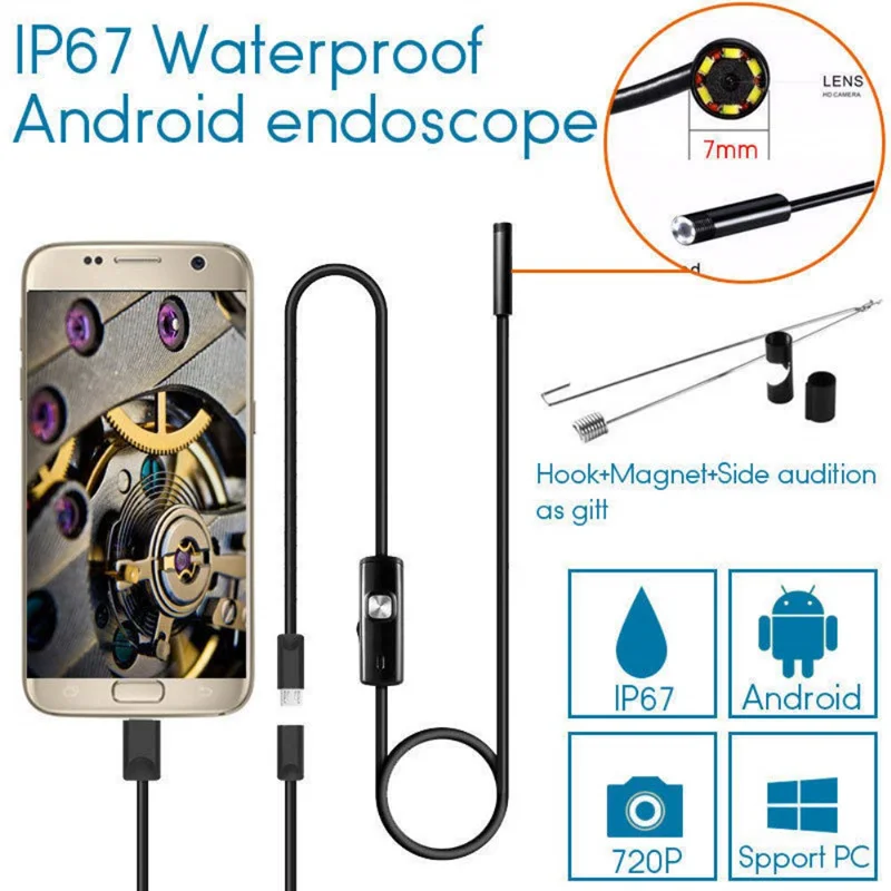 

5.5mm 7mm Endoscope Camera Flexible IP67 Waterproof Inspection Borescope Camera for Android Micro Usb PC Notebook Sewer Led Cam
