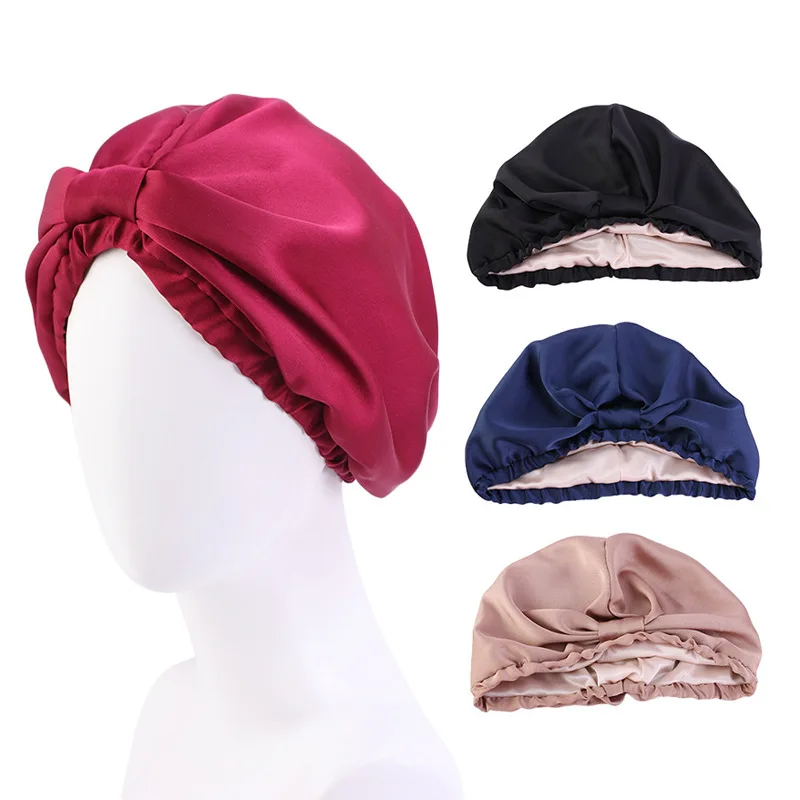 

Двухслойная Кепка из искусственного шелка с узелком, Кепка с Луной, атласная искусственная кожа, женский головной шарф, 2 шт.