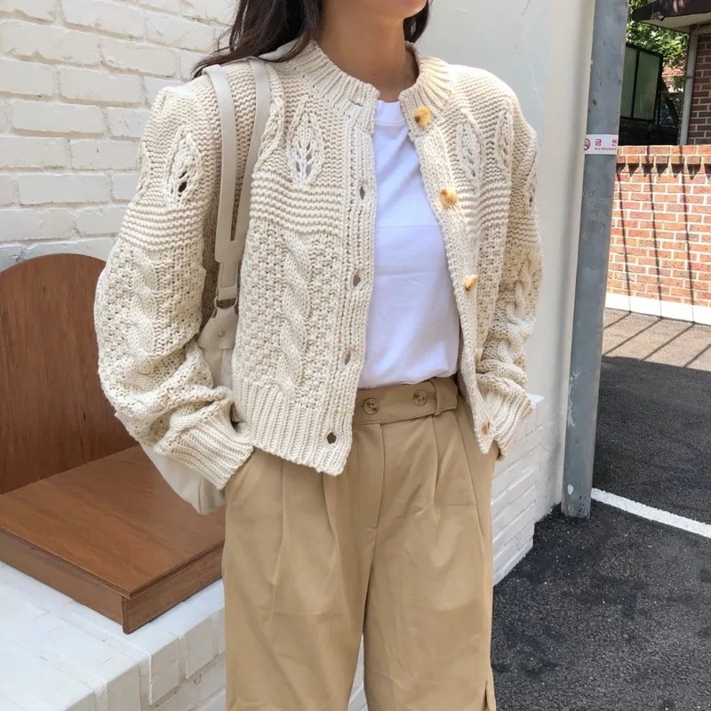Student Fashion Thicken Casual Autumn Cardigan All-match Full Sleeve Short Ladies Basic Short Sweater 2020 Women
