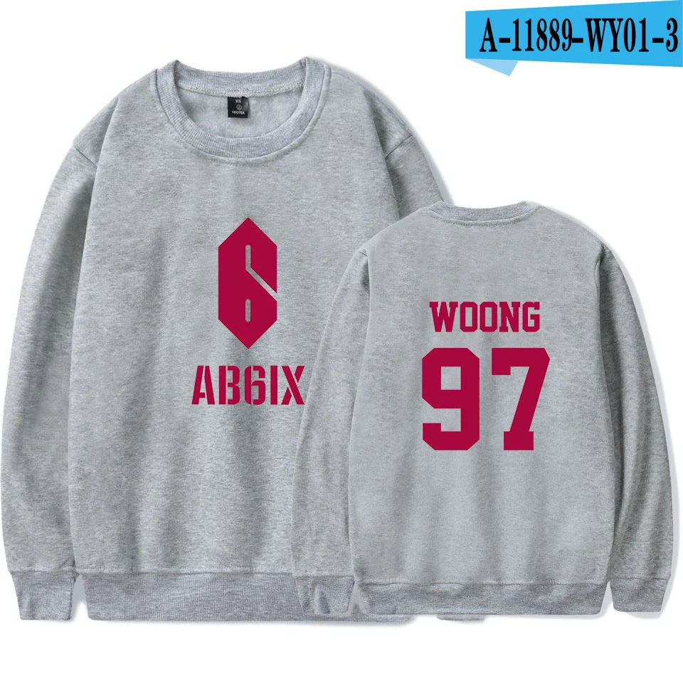 Kpop AB6IX толстовка с круглым вырезом Женская Новая модная белая толстовка женская K pop толстовка с круглым вырезом Harajuku - Цвет: grey