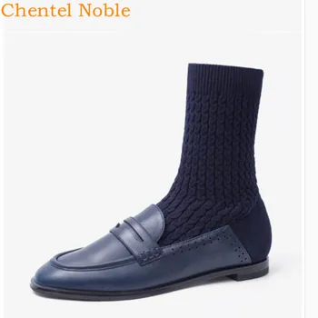 

Luxury Brand Chentel Boots 2020 Autumn Flower New Leather Knitting Stitching Flats Fashionable Boots Shoes Zapatos De Mujer
