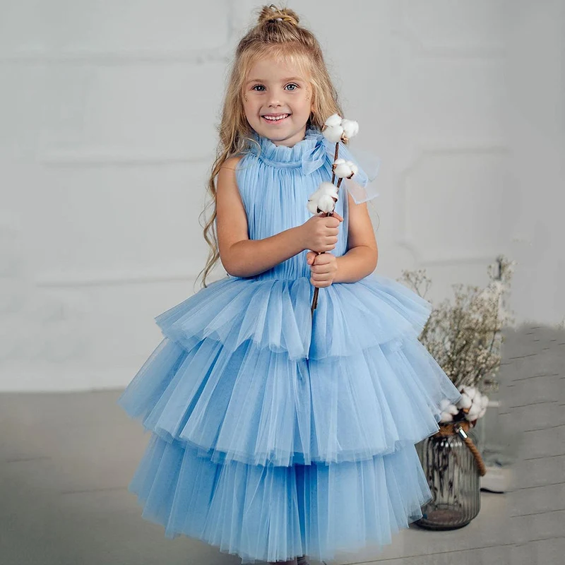 

Yipeisha Sky Blue Flower Girls Dresses for Wedding Little Girls Pageant Dress Tiered Skirt Toddler Cupcake First Communion Gown