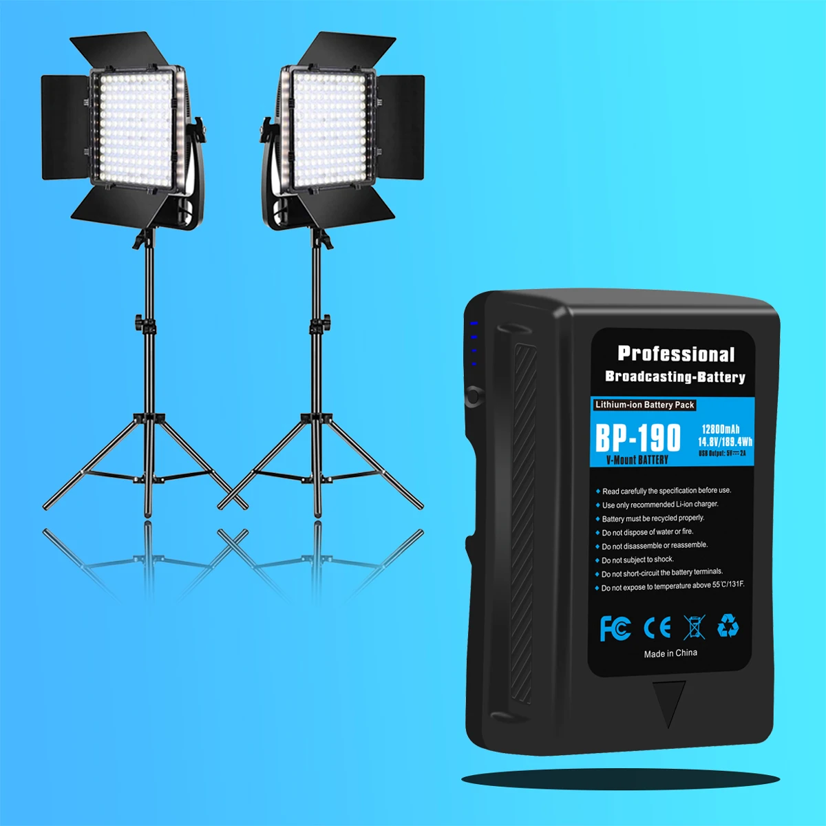 BP-190 V Mount Battery With D-Tap Charger for Sony Broadcast Camcorder HDCAM XDCAM BL-BP150 BP-150S LED Video Light
