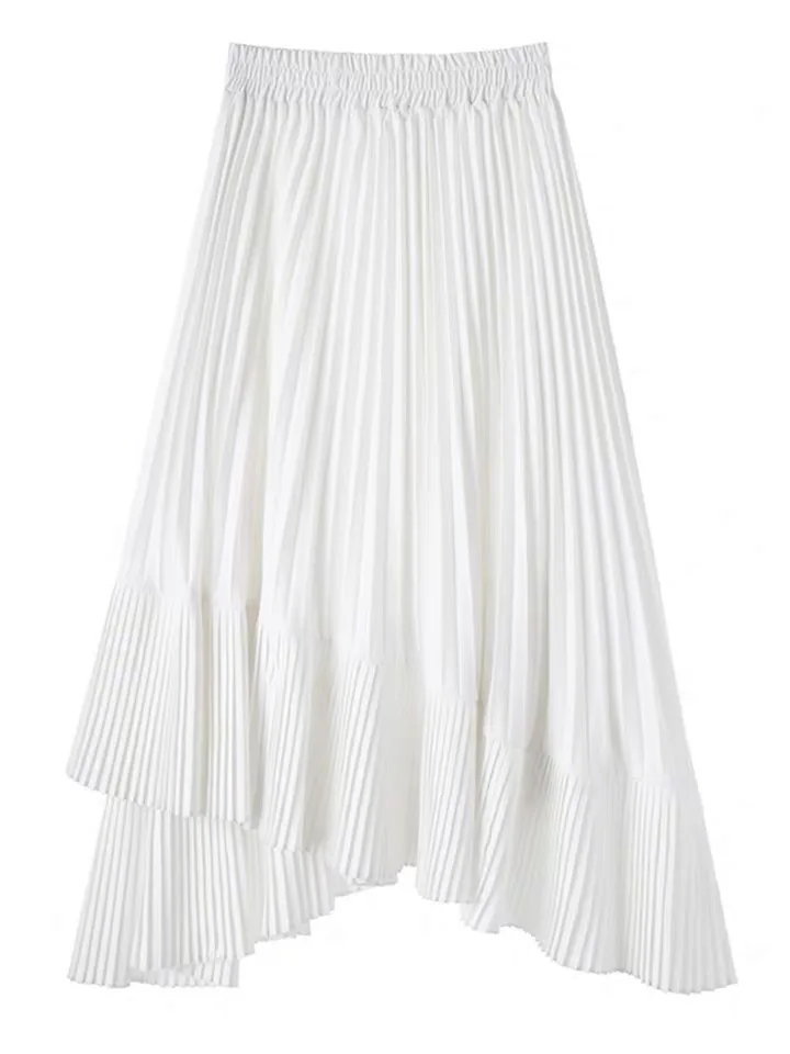 Fashion Grey Long Skirt Asymmetric Women Maxi Tulle Skirts High Waisted Autumn Winter Cotton Ruffle Skirt Bottoms - Цвет: white