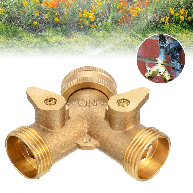 

3/4" Threaded Solid Brass Hose Splitter Double Nozzle Garden Tap Connector Adaptor Hose Splitter Two Way
