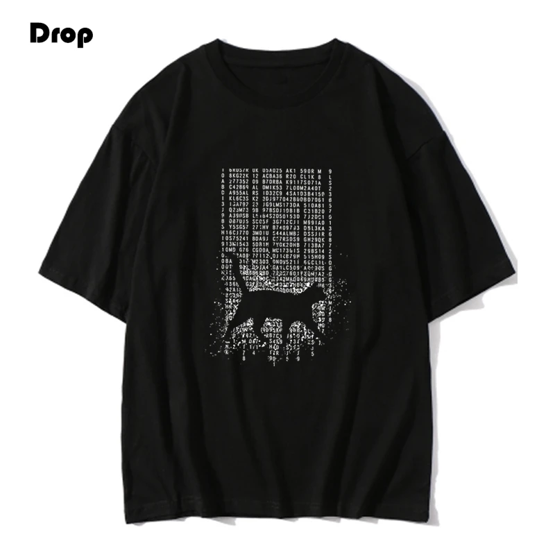 

Droped Shoulder 100% cotton streetwear programmer geek cat T shirt oversized cat unisex t-shirt o-neck cat tshirt men tee shirts