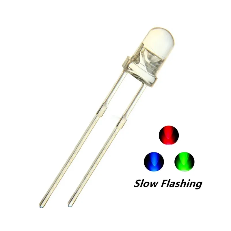 100pcs 5mm RGB Rainbow Fast Flashing Flash Red Green Blue LED Water Clear Leds 