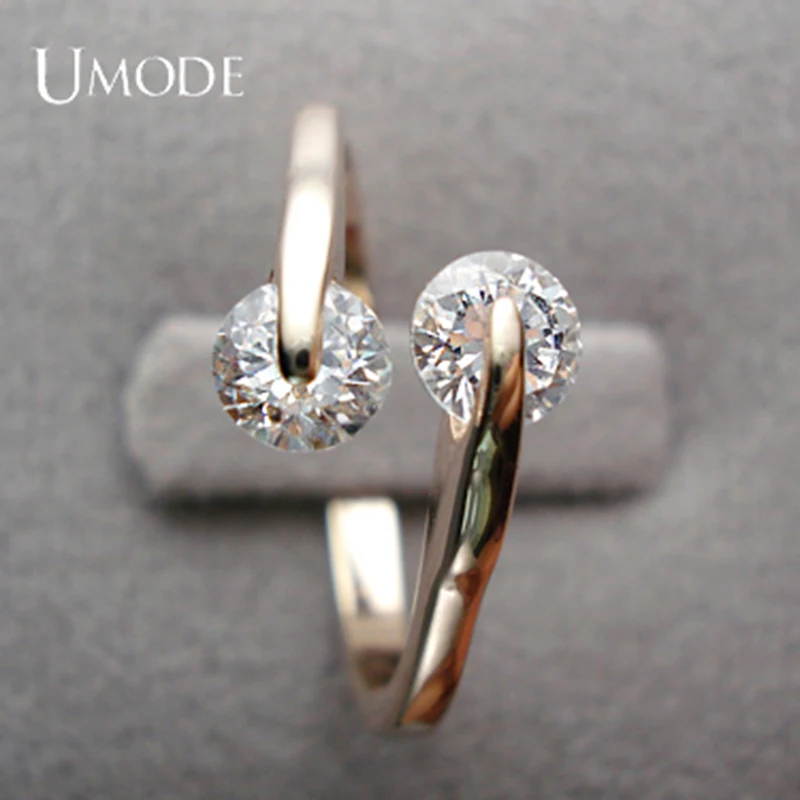 UMODE Модные женские кольца для помолвки с покрытием из розового золота 18к и двумя