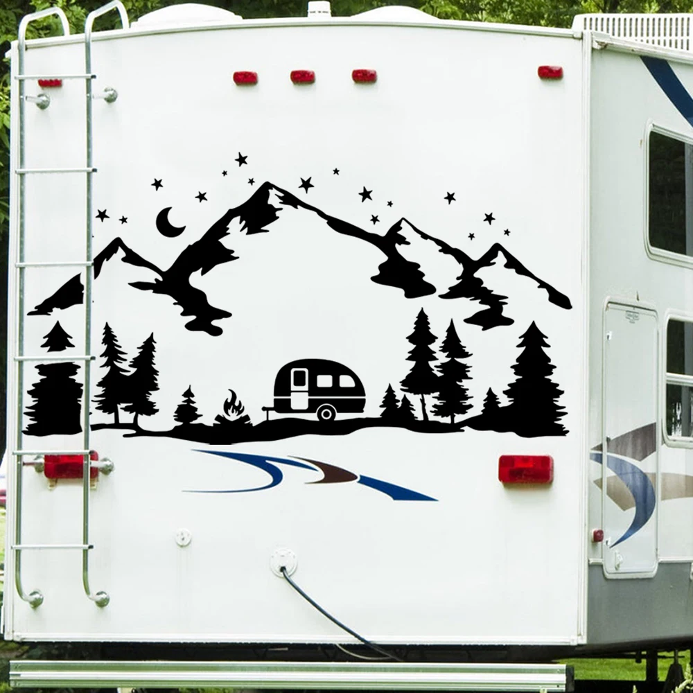 

Camper Rv Mountain Forest Pine Tree Wall Decal Bedroom Camping 4x4 Offroad SUV Motorhome Landscape Wall Sticker Vinyl Decor