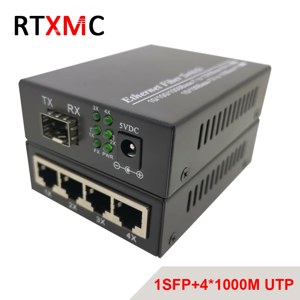 1SFP4UTP волоконный медиа RJ45 гигабитный конвертер SFP 4*10/100/1000 м Ethernet преобразователь