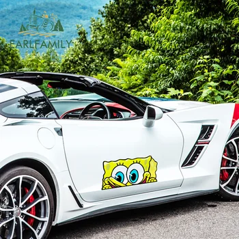 

EARLFAMILY 43cm x 20.8cm For Spongebob Peeking Decal Personality Car Stickers Motorcycle Sticker Occlusion Scratch Decor