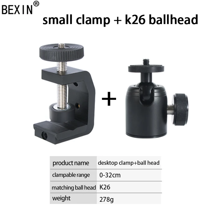 small clamp and BH Настольная Универсальная Многофункциональная c-образная камера винтовой зажим+ 360 градусов Мини шаровая Головка 1/" винт Вспышка Speedlite аксессуары - Цвет: small clamp and BH