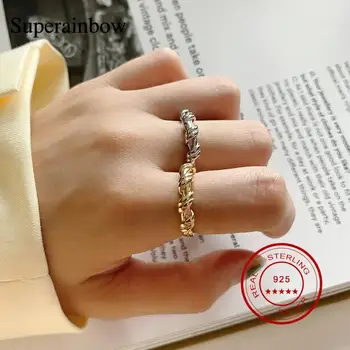 

SUPERAINBOW 925 Sterling Silver Minimalist Handmade Knot Open Finger Ring for Women Girls Gold Silver Rings Jewelry SR-R59