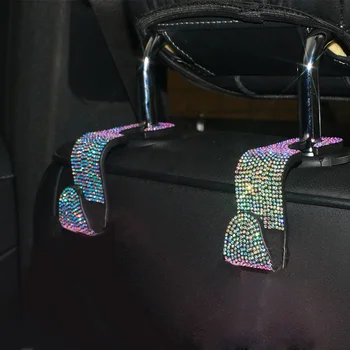 

Creative Car Seat Back Hook Diamond Rhinestones Hanger Auto Headrest Objects Support Universal Mount Clips Bling Car Accessories
