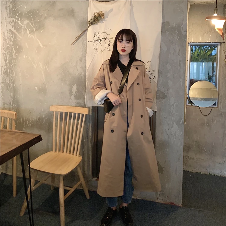 Плащ размера плюс Camel Feminino, свободный, сплошной цвет, уличная одежда, женские длинные куртки и пальто, двубортный, ветровка, плащ