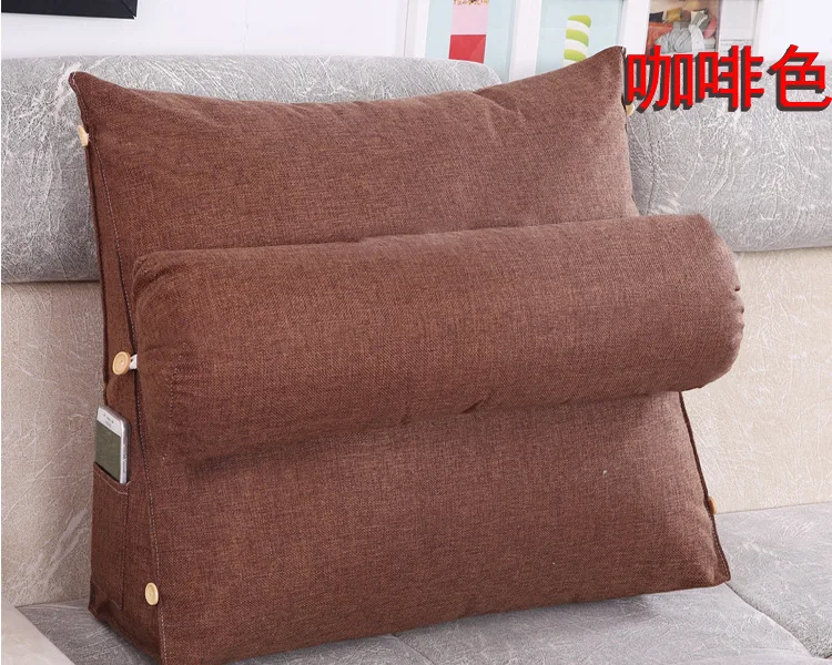 Bed Pillow cushion plain Large Pillow cotton hemp backrest office sofa sex pillow bedside cushion back cushion for back pain - Цвет: brown Cotton and lin