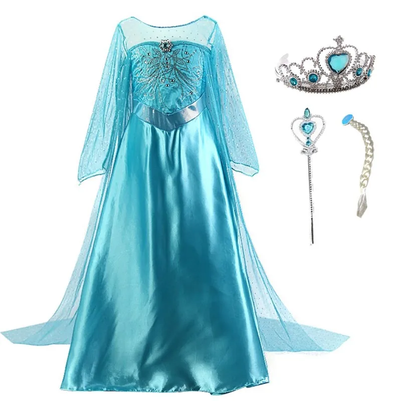 Платья Эльзы для девочек; костюмы принцессы Анны и Эльзы на Хэллоуин; вечерние костюмы для косплея; Elza Vestidos; аксессуары для волос; детская одежда для девочек