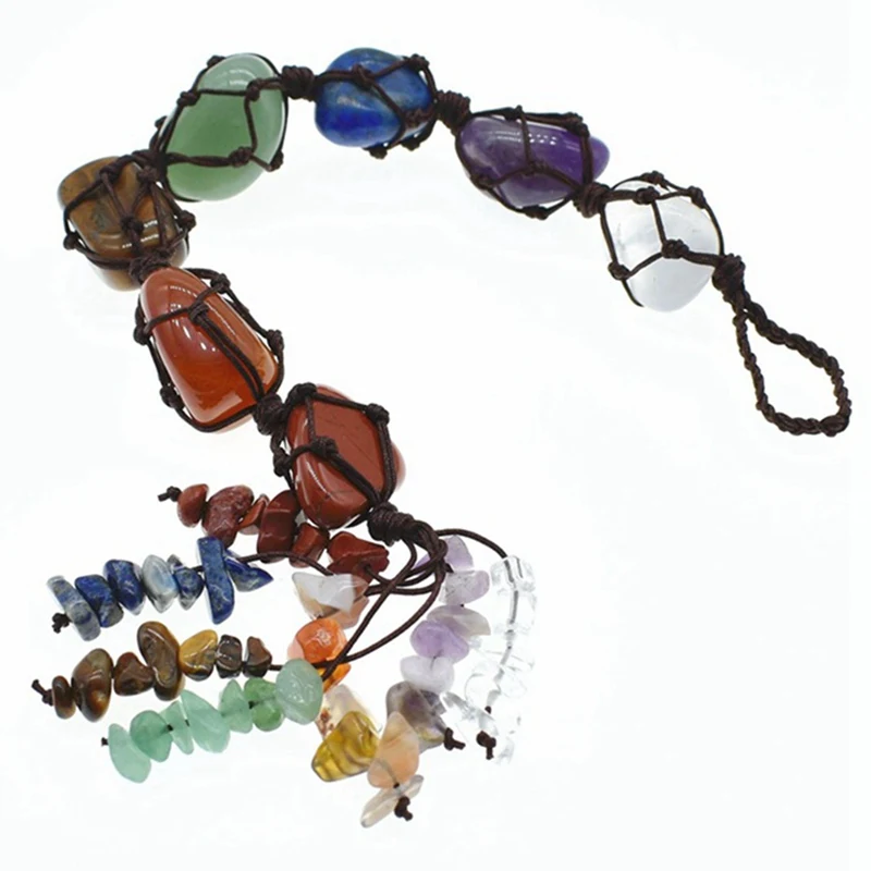 7 Chakra Tumbled Gemstone Tassel Spiritual Meditation Hanging Ornament Natural Stones CarDecoration