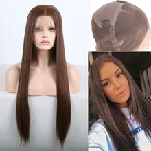 RONGDUOYI длинная средняя часть Синтетический Полный парик шнурка прямая шнуровка, парики для женщин коричневый японский жаропрочных волокон волос парик