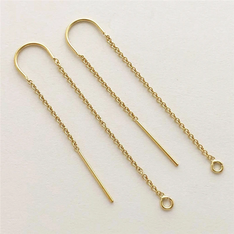 14K Gold Filled Ear Threader 1 Pair 80MM U-Threader Cable Chain Drop w/Ring Gold Ear Wire for Jewelry Making Earring Accessories