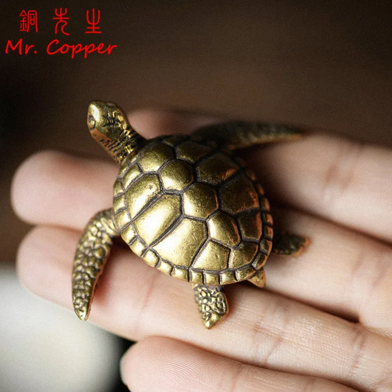 Retro Brass Sea Turtle Ornament Crafts Solid Copper Antique Animal Miniatures Figurines Office Desktop Decorations