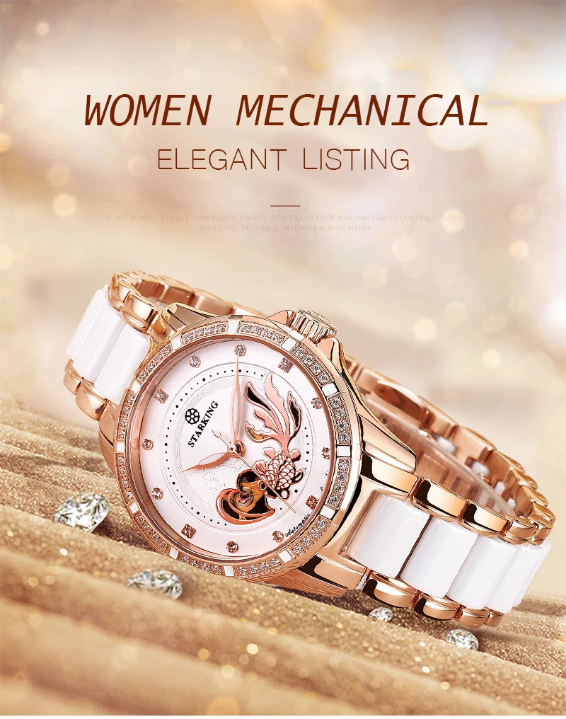 STARKING, женские механические часы, автоматические, заводные, наручные часы, 50 м, водонепроницаемые, керамика и сталь, женские часы, винтажные часы
