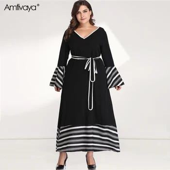 

Amtivaya plus size Women's Chiffon Stitching Contrast Color Knit Dress Large Size Fashion Elegant Comfortable Dress 2020