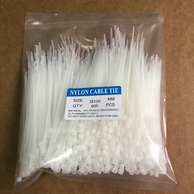 600Pcs Zip Ties 3x100mm Nylon Self-Locking Cable Ties Color Plastic Zip Ties Velcro Cable Ties  Cable Organizer Wire Strap 600pcs white 3x100
