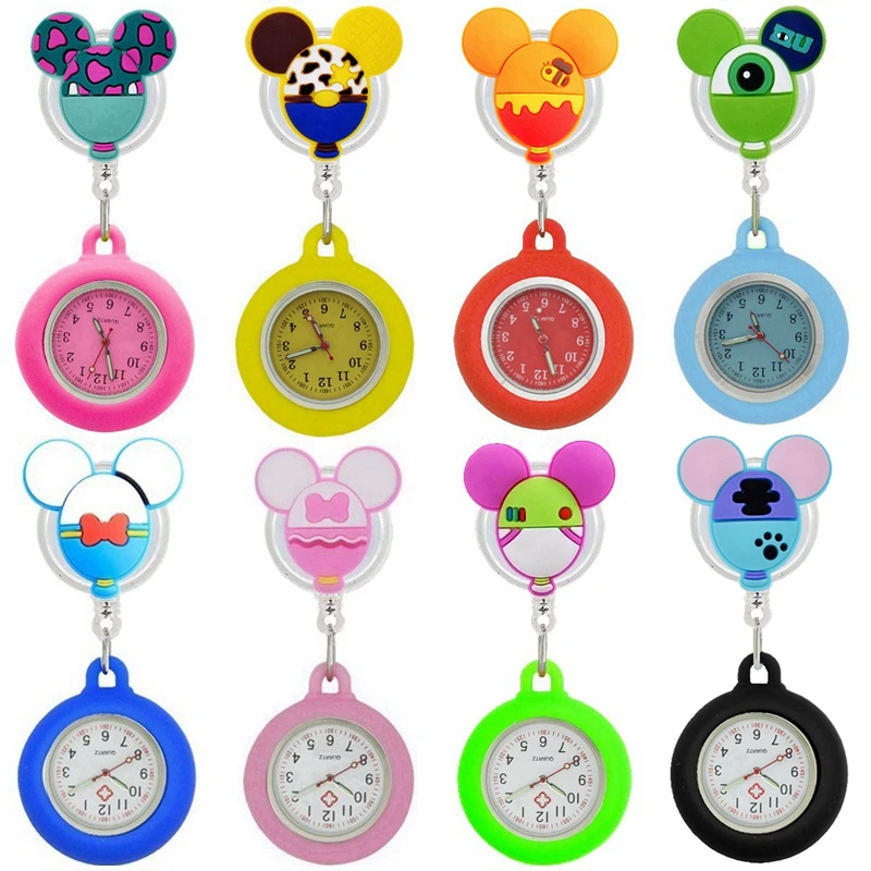 Cartoon Dolls Nurse Doctor Retractable Silicone Pocket Watches for Hospital Medical Women Mens Badge Reel Gift pocket watch 10pcs/lot