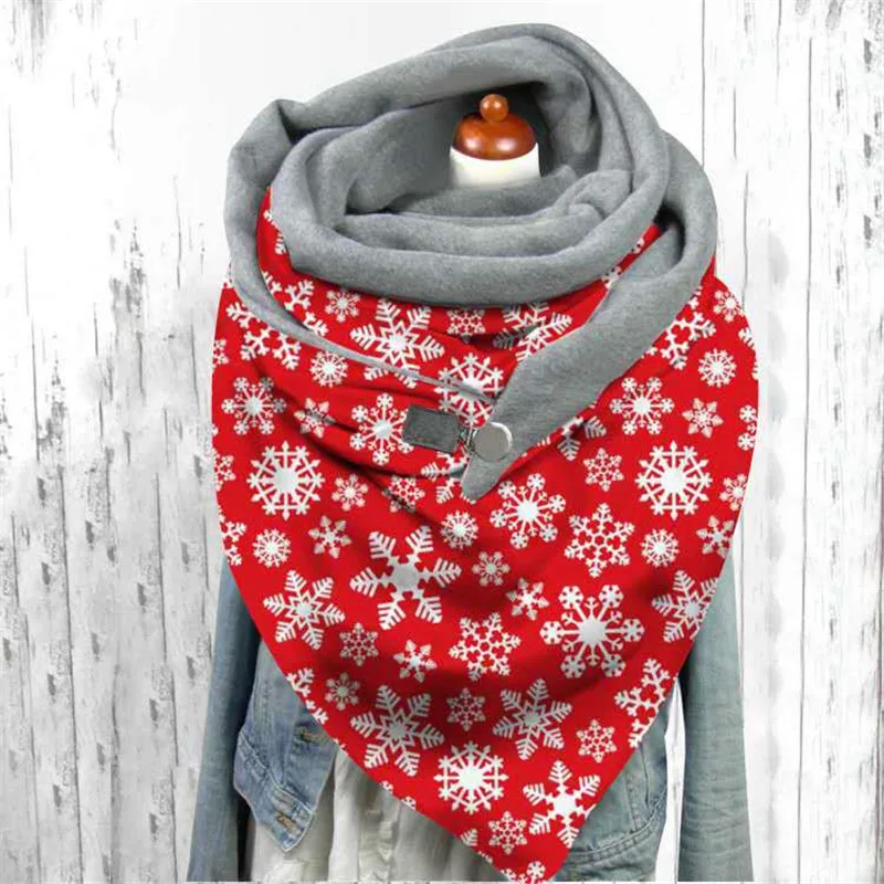 

2020 Winter Christmas Scarf for Women Warm Print Buttons Multifunction Triangle scarves Female Shawls and Wraps Echarpe Foulard
