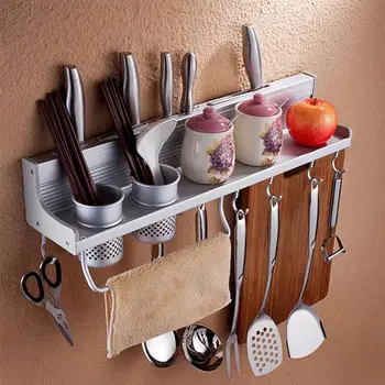 

Wall-Mount Spice Racks Aluminum Kitchen Rack Utensil Pot Pan Hanger Hook Pot Organizer Storage Rack Kitchen Gadgets