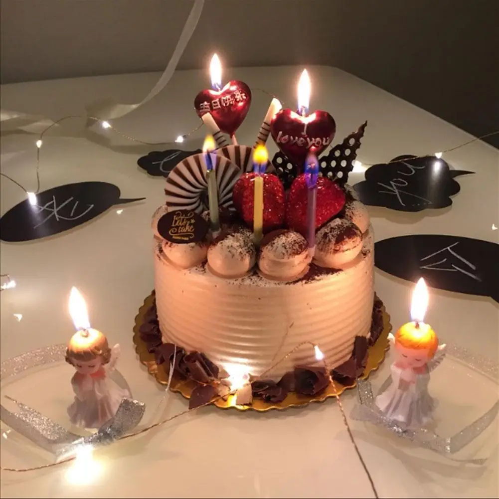 6pcs/set Colorful flame candle Cake decoration Birthday party wedding Christmas Trimethyl citrate Multicolor Safe Flames tool